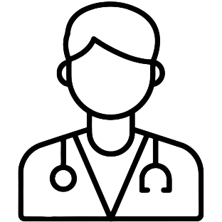 Outline of a doctor with a stethoscope on a white background